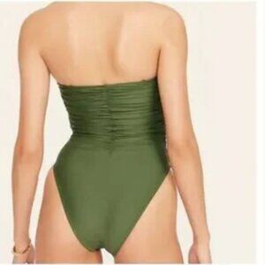 J. Crew Re-Imagined Green Ruched Sweetheart High Cut One Piece Swimsuit 12 NEW